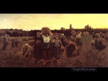 Jules Breton Painting - The Recall of the Gleaners countryside Realist Jules Breton